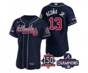 Men's Atlanta Braves #13 Ronald Acuna Jr. 2021 Navy World Series Champions With 150th Anniversary Flex Base Stitched Jersey