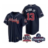 Men's Atlanta Braves #13 Ronald Acuna Jr. 2021 Navy World Series Champions With 150th Anniversary Patch Cool Base Stitched Jersey