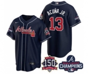 Men's Atlanta Braves #13 Ronald Acuna Jr. 2021 Navy World Series Champions With 150th Anniversary Patch Cool Base Stitched Jersey