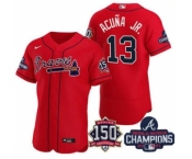 Men's Atlanta Braves #13 Ronald Acuna Jr. 2021 Red World Series Champions With 150th Anniversary Flex Base Stitched Jersey