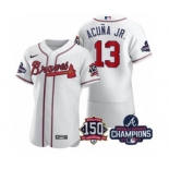 Men's Atlanta Braves #13 Ronald Acuna Jr. 2021 White World Series Champions With 150th Anniversary Flex Base Stitched Jersey