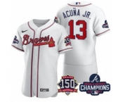 Men's Atlanta Braves #13 Ronald Acuna Jr. 2021 White World Series Champions With 150th Anniversary Flex Base Stitched Jersey