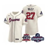 Men's Atlanta Braves #27 Austin Riley 2021 Cream World Series Champions With 150th Anniversary Flex Base Stitched Jersey