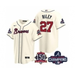 Men's Atlanta Braves #27 Austin Riley 2021 Cream World Series Champions With 150th Anniversary Patch Cool Base Stitched Jersey