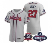 Men's Atlanta Braves #27 Austin Riley 2021 Gray World Series Champions With 150th Anniversary Flex Base Stitched Jersey