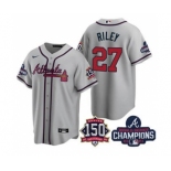 Men's Atlanta Braves #27 Austin Riley 2021 Grey World Series Champions With 150th Anniversary Patch Cool Base Stitched Jersey