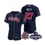 Men's Atlanta Braves #27 Austin Riley 2021 Navy World Series Champions With 150th Anniversary Flex Base Stitched Jersey