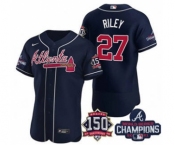 Men's Atlanta Braves #27 Austin Riley 2021 Navy World Series Champions With 150th Anniversary Flex Base Stitched Jersey