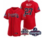 Men's Atlanta Braves #27 Austin Riley 2021 Red World Series Champions With 150th Anniversary Flex Base Stitched Jersey