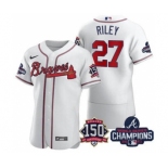 Men's Atlanta Braves #27 Austin Riley 2021 White World Series Champions With 150th Anniversary Flex Base Stitched Jersey