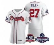 Men's Atlanta Braves #27 Austin Riley 2021 White World Series Champions With 150th Anniversary Flex Base Stitched Jersey