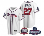 Men's Atlanta Braves #27 Austin Riley 2021 White World Series Champions With 150th Anniversary Patch Cool Base Stitched Jersey