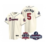 Men's Atlanta Braves #5 Freddie Freeman 2021 Cream World Series Champions With 150th Anniversary Patch Cool Base Stitched Jersey