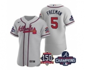 Men's Atlanta Braves #5 Freddie Freeman 2021 Gray World Series Champions With 150th Anniversary Flex Base Stitched Jersey