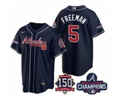 Men's Atlanta Braves #5 Freddie Freeman 2021 Navy World Series Champions With 150th Anniversary Patch Cool Base Stitched Jersey