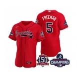 Men's Atlanta Braves #5 Freddie Freeman 2021 Red World Series Champions With 150th Anniversary Flex Base Stitched Jersey