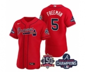 Men's Atlanta Braves #5 Freddie Freeman 2021 Red World Series Champions With 150th Anniversary Flex Base Stitched Jersey