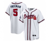 Men's Atlanta Braves #5 Freddie Freeman 2021 White World Series Champions Cool Base Stitched Jersey