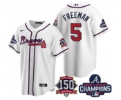 Men's Atlanta Braves #5 Freddie Freeman 2021 White World Series Champions With 150th Anniversary Patch Cool Base Stitched Jersey