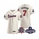 Men's Atlanta Braves #7 Dansby Swanson 2021 Cream World Series Champions With 150th Anniversary Flex Base Stitched Jersey