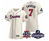 Men's Atlanta Braves #7 Dansby Swanson 2021 Cream World Series Champions With 150th Anniversary Flex Base Stitched Jersey