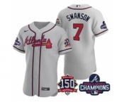 Men's Atlanta Braves #7 Dansby Swanson 2021 Gray World Series Champions With 150th Anniversary Flex Base Stitched Jersey