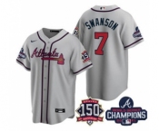 Men's Atlanta Braves #7 Dansby Swanson 2021 Gray World Series Champions With 150th Anniversary Patch Cool Base Stitched Jersey