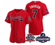 Men's Atlanta Braves #7 Dansby Swanson 2021 Red World Series Champions With 150th Anniversary Flex Base Stitched Jersey