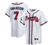 Men's Atlanta Braves #7 Dansby Swanson 2021 White World Series Champions Cool Base Stitched Jersey