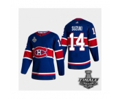 Men's Adidas Canadiens #14 Nick Suzuki Blue Road Authentic 2021 Stanley Cup Jersey