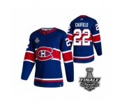 Men's Adidas Canadiens #22 Cole Caufield Blue Road Authentic 2021 Stanley Cup Jersey