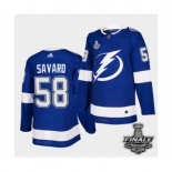 Men's Adidas Lightning #58 David Savard Blue Home Authentic 2021 Stanley Cup Jersey