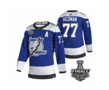 Men's Adidas Lightning #77 Victor Hedman Blue Authentic 2021 Stanley Cup Jersey