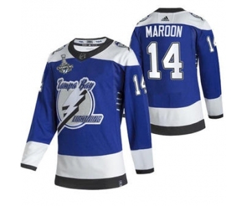 Men's Tampa Bay Lightning #14 Pat Maroon 2021 Blue Stanley Cup Champions Reverse Retro Stitched Hockey Jersey