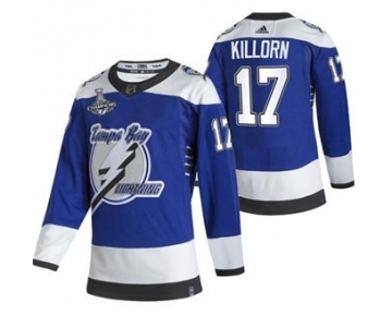 Men's Tampa Bay Lightning #17 Alex Killorn 2021 Blue Stanley Cup Champions Reverse Retro Stitched Hockey Jersey