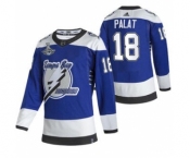 Men's Tampa Bay Lightning #18 Ondrej Palat 2021 Blue Stanley Cup Champions Reverse Retro Stitched Hockey Jersey