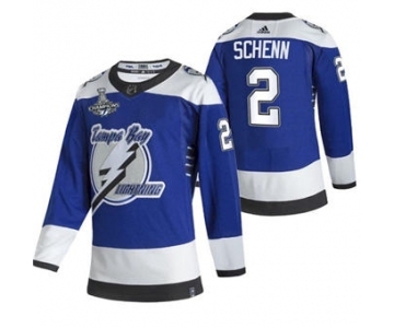 Men's Tampa Bay Lightning #2 Luke Schenn 2021 Blue Stanley Cup Champions Reverse Retro Stitched Hockey Jersey