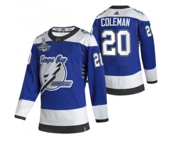 Men's Tampa Bay Lightning #20 Blake Coleman 2021 Blue Stanley Cup Champions Reverse Retro Stitched Hockey Jersey