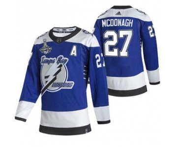 Men's Tampa Bay Lightning #27 Ryan McDonagh 2021 Blue Stanley Cup Champions Reverse Retro Stitched Hockey Jersey