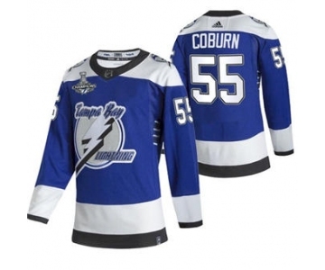 Men's Tampa Bay Lightning #55 Braydon Coburn 2021 Blue Stanley Cup Champions Reverse Retro Stitched Hockey Jersey