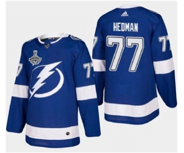 Men's Tampa Bay Lightning #77 Victor Hedman 2021 Stanley Cup Champions Stitched Hockey Jersey