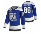 Men's Tampa Bay Lightning #86 Nikita Kucherov 2021 Blue Stanley Cup Champions Reverse Retro Stitched Hockey Jersey