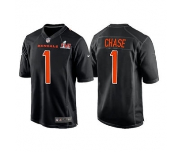 Men's Cincinnati Bengals #1 Ja'Marr Chase 2022 Black Super Bowl LVI Game Stitched Jersey