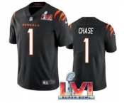 Men's Cincinnati Bengals #1 Ja'Marr Chase Black 2022 Super Bowl LVI Vapor Limited Stitched Jersey