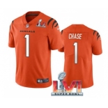 Men's Cincinnati Bengals #1 Ja'Marr Chase Orange 2022 Super Bowl LVI Vapor Limited Stitched Jersey