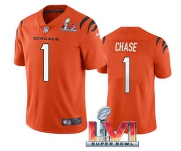 Men's Cincinnati Bengals #1 Ja'Marr Chase Orange 2022 Super Bowl LVI Vapor Limited Stitched Jersey