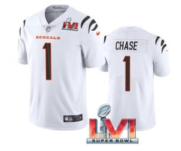 Men's Cincinnati Bengals #1 Ja'Marr Chase White 2022 Super Bowl LVI Vapor Limited Stitched Jersey