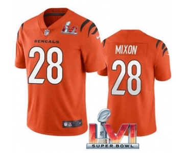 Men's Cincinnati Bengals #28 Joe Mixon Orange 2022 Super Bowl LVI Vapor Limited Stitched Jersey