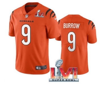 Men's Cincinnati Bengals #9 Joe Burrow Orange 2022 Super Bowl LVI Vapor Limited Stitched Jersey