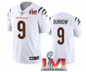 Men's Cincinnati Bengals #9 Joe Burrow White 2022 Super Bowl LVI Vapor Limited Stitched Jersey